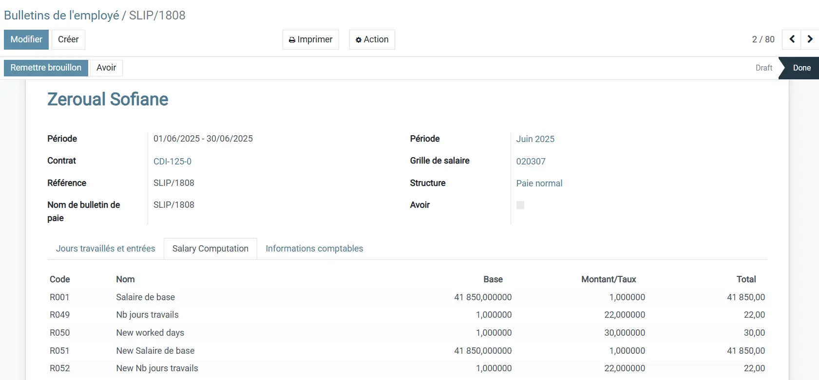 Odoo Paie Algérie - Fiche de paie